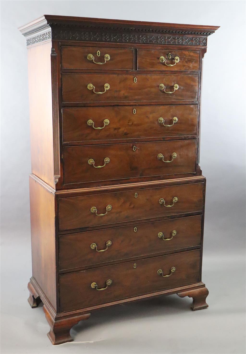 A George III mahogany chest on chest, W. 3ft 3in. D. 2ft 5in. H. 6ft 5in.